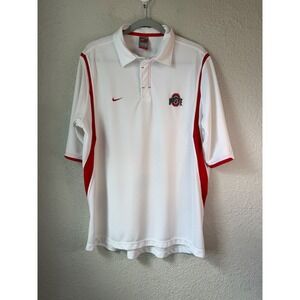 Nike Team Ohio State Buckeyes Polo Shirt Mens Large White Red Nike FIT DRY